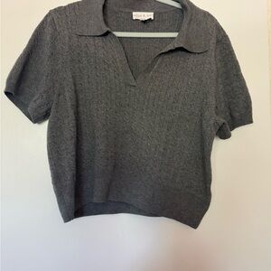 Olive & Oak Short Sleeve Cable Knit Polo Top - Gray